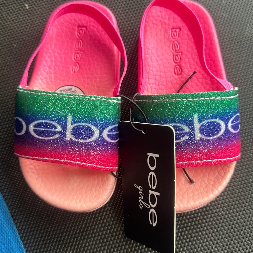 BEBE GIRLS TODDLER FUSCHIA GLITTER SLIDES: NWT: SZ SMALL (5/6)